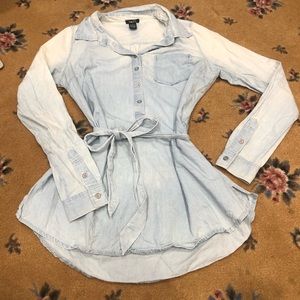 Rue 21 White-washed long button down jean shirt